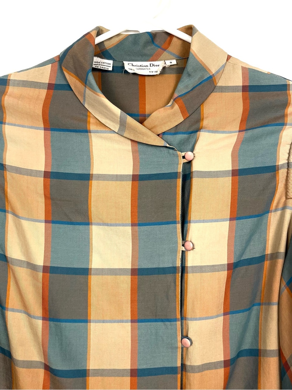 Christian Dior Vintage Separates Plaid Buttondown Long Sleeve Blouse Top Size 8 - Picture 2 of 9